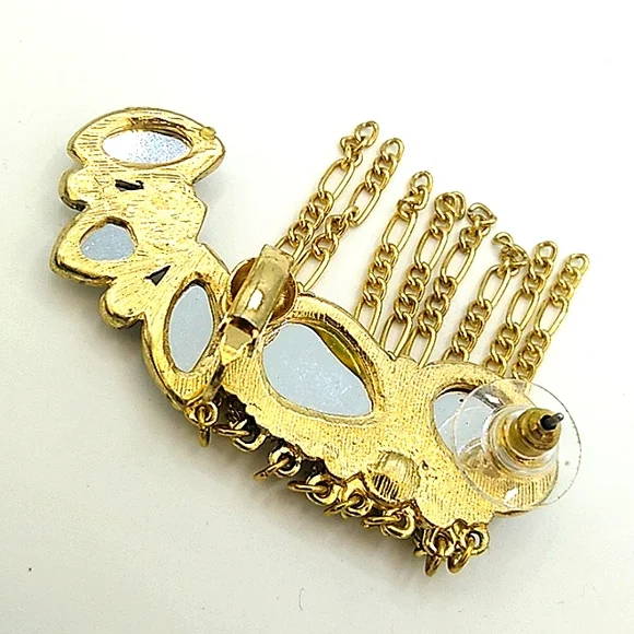 Rhinestone Teardrop Marquis Tassel Fringe Solitaire Earrings Set of 3 Mismatched - Picture 7 of 10